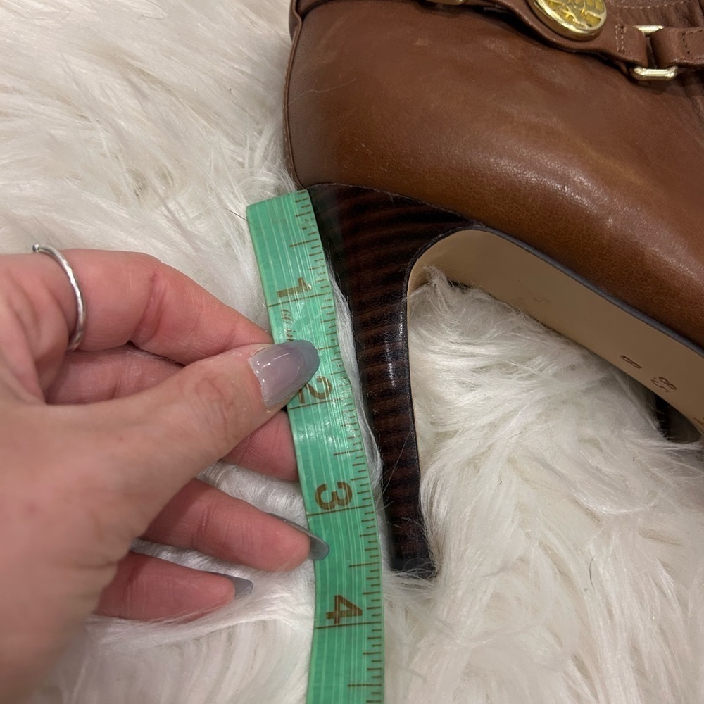 COACH LOGO BROWN SALENE LEATHER HIGH STILETTO ANKLE BOOT 8.5 MSRP $228 - Picture 4 of 6